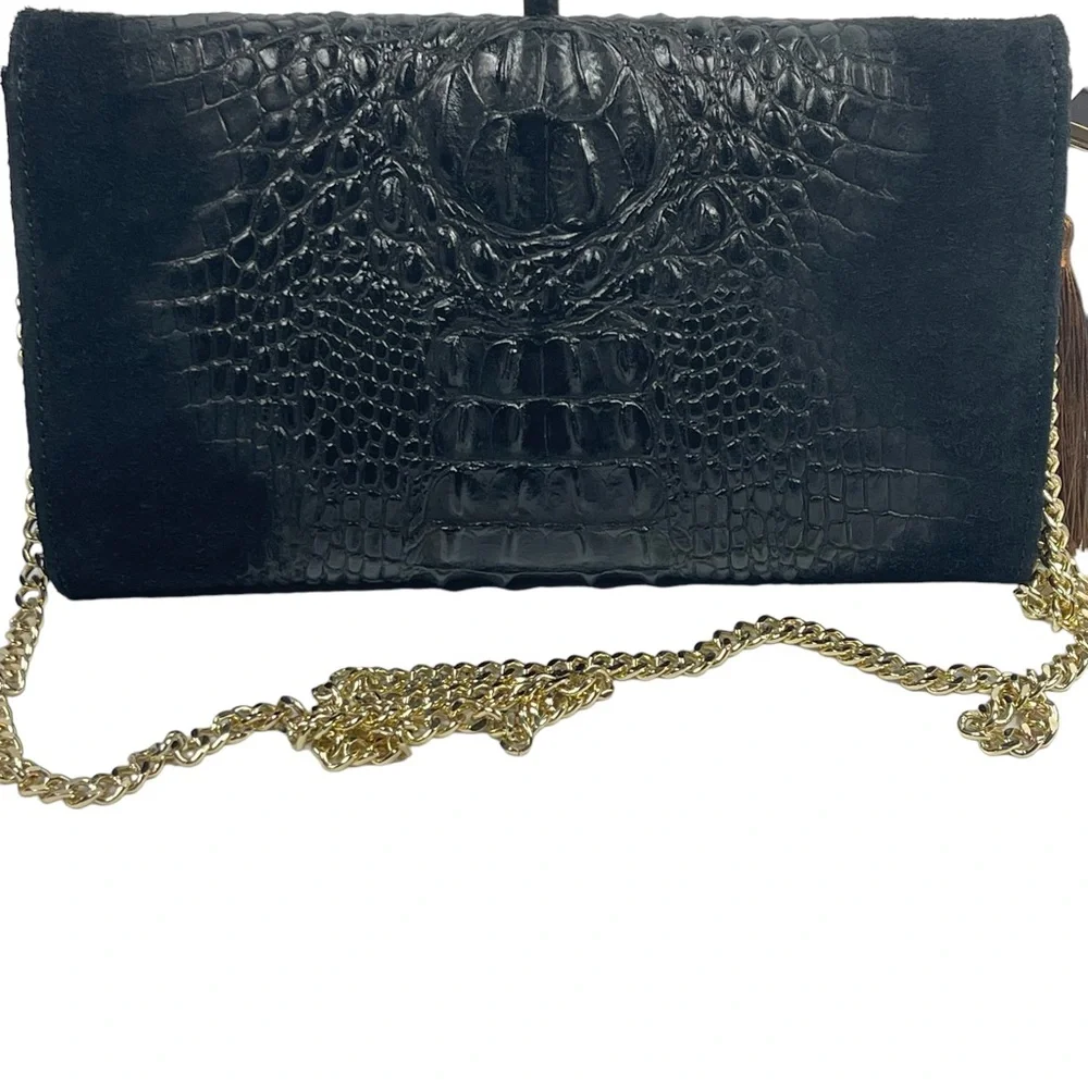 NWT House Of Harlow Black Leather Embossed Crocodile,Suede front, Chain Strap